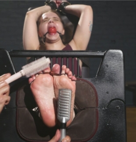 RF Arina Locked in Stocks with All Toes Tied BallGagged and Tickled