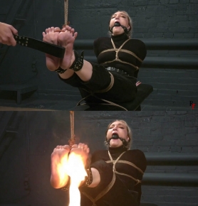 Bastinado and fire torment for tightly tied slave Milolica