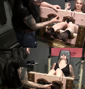 TickledPink C Cute girl Cece in the stocks with Sheer Nylons! YESSS!