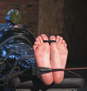 Astrid Deprived in Tight Wrapping with Harness Ball Gag and Gas Mask