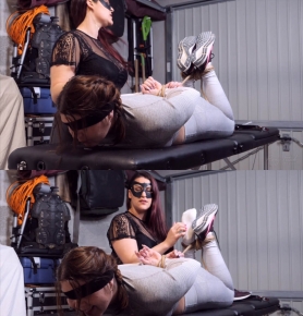 RomyFetish C Ticklish cutie hogtied asked for foot punishment
